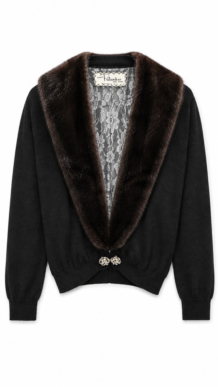 Vintage Handmade 100% Cashmere Cardigan Genuine Detachable Mink Collar